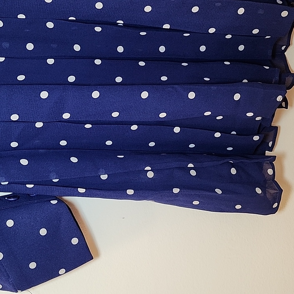 Reformation Tamia Mini dress navy Danube polkadot pattern black collar Sz 0 - Picture 10 of 16